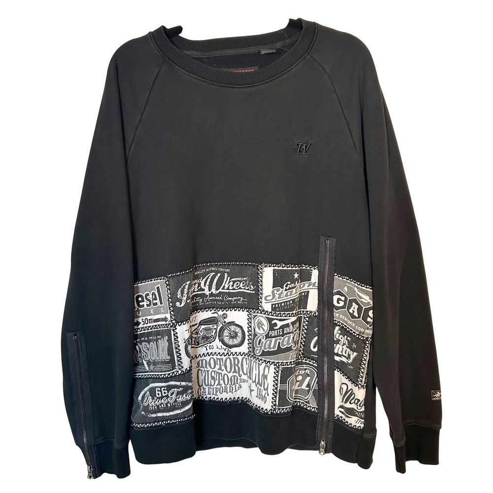Men's XL Winchester Black Motorcycle Patchwork Pullover Sweatshirt Zippers
